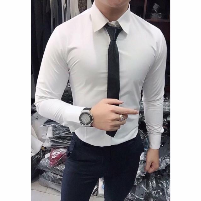 Áo Sơ mi nam Trắng Cúc Trắng vải đẹp, Sơ mi nam chống nhăn
