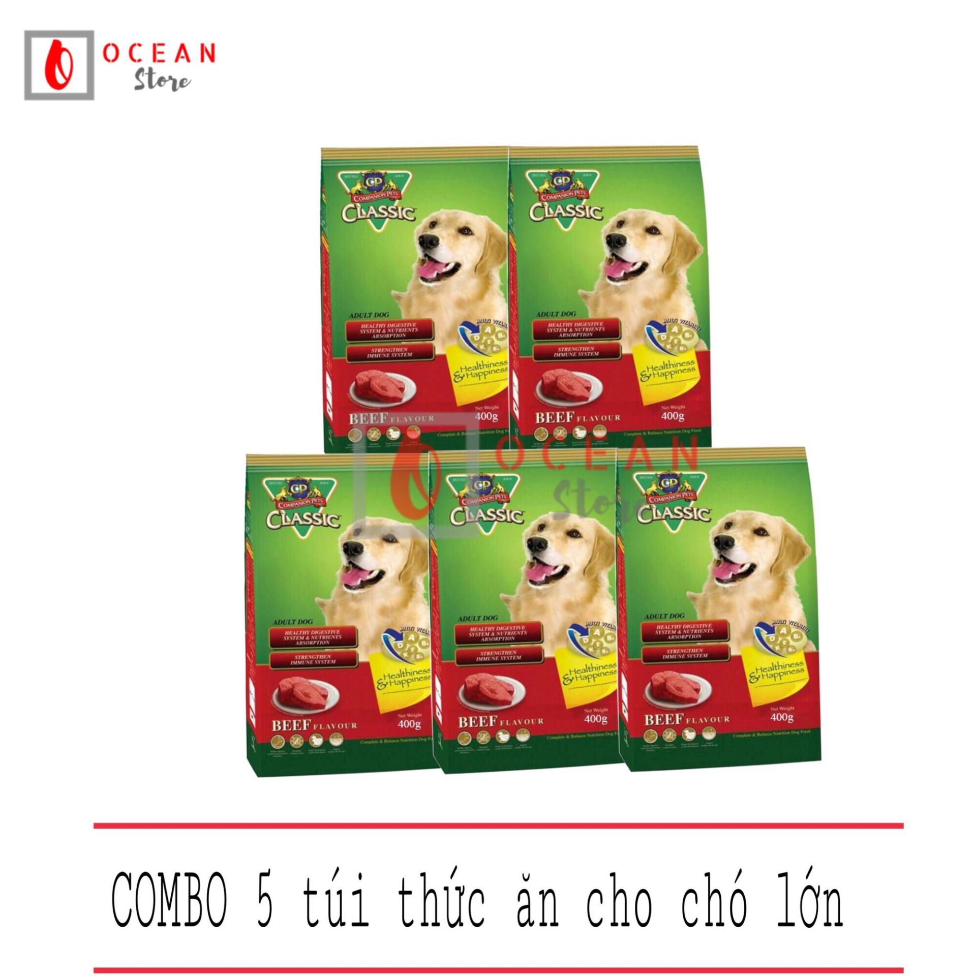 (COMBO 5 GÓI) Thức ăn cho chó lớn vị thịt bò nướng - Thức ăn cho chó CP Classic 400g