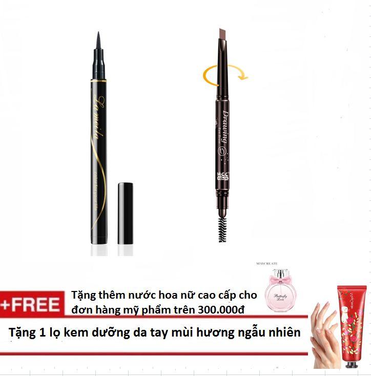 Bộ 1 bút lông kẻ mắt và 1 bút kẻ lông mày Tặng tuýp kem dưỡng da tay hương thơm thiên nhiên ( Đơn hàng mỹ phẩm trên 300k tặng thêm nước hoa nữ cao cấp )