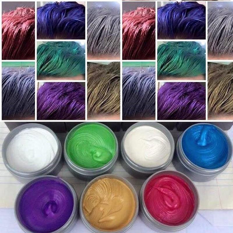 Sáp tạo màu tóc cao cấp đầy đủ 8 màu lựa chọn: màu xám khói, màu xanh dương, xanh rêu, vàng, đỏ, tím, hạt dẻ. bạch kim