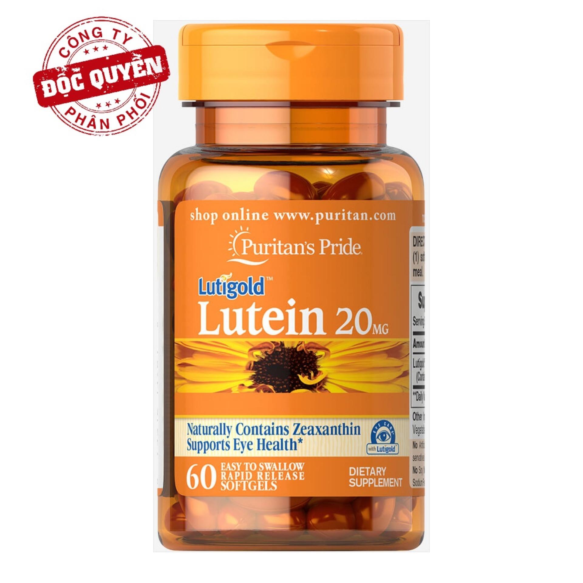 Viên uống bổ sung lutein giúp sáng mắt, cải thiện thị lực Puritan's Pride Lutigold Lutein 20mg 60 viên  HSD: 12/2025