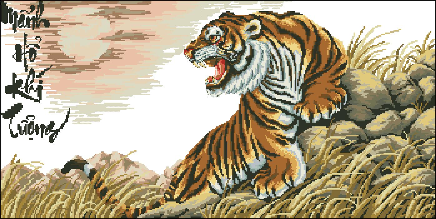 [HCM]Tranh Thêu Chữ Thập Mãnh Hổ Khí Tượng 2