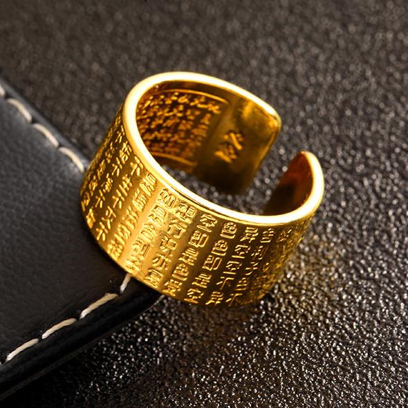 Nhẫn nam mạ màu vàng 24k khắc kinh phật