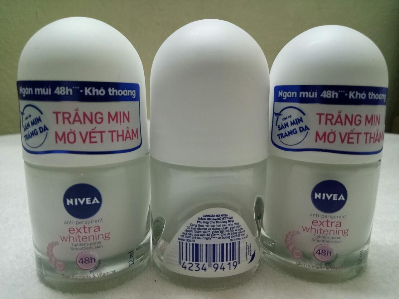 Combo 3 chai lăn khử mùi nữ Nivea 12ml + Tặng 5 gói sữa tắm yến mạch dâu tằm