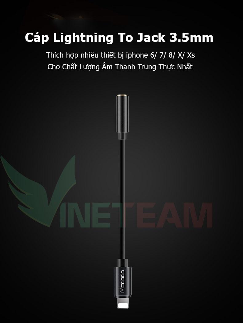 Cáp chuyển lightning sang audio 3.5 mcdodo 12cm cho iphone 5 / 6 / 7 ipad mini ipad air