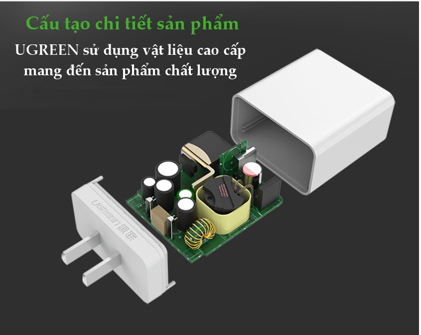 Cốc sạc nhanh cổng USB type C chân cắm kiểu USA UGREEN CD127 Cốc sạc nhanh cổng USB type C chân cắm kiểu USA UGREEN CD127