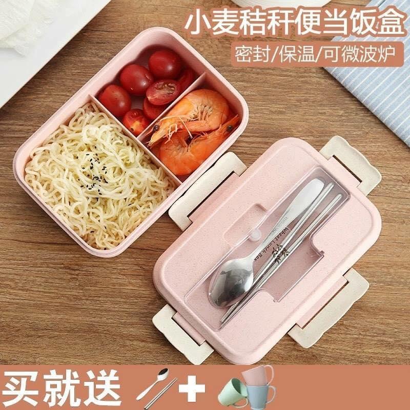 Hộp cơm lúa mạch 3 ngăn kèm đũa thìa inox