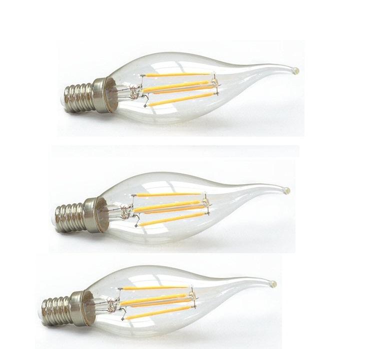 Bộ 3 bóng đèn led nến giả dây tóc edision 2 đường led - 2w đuôi e14