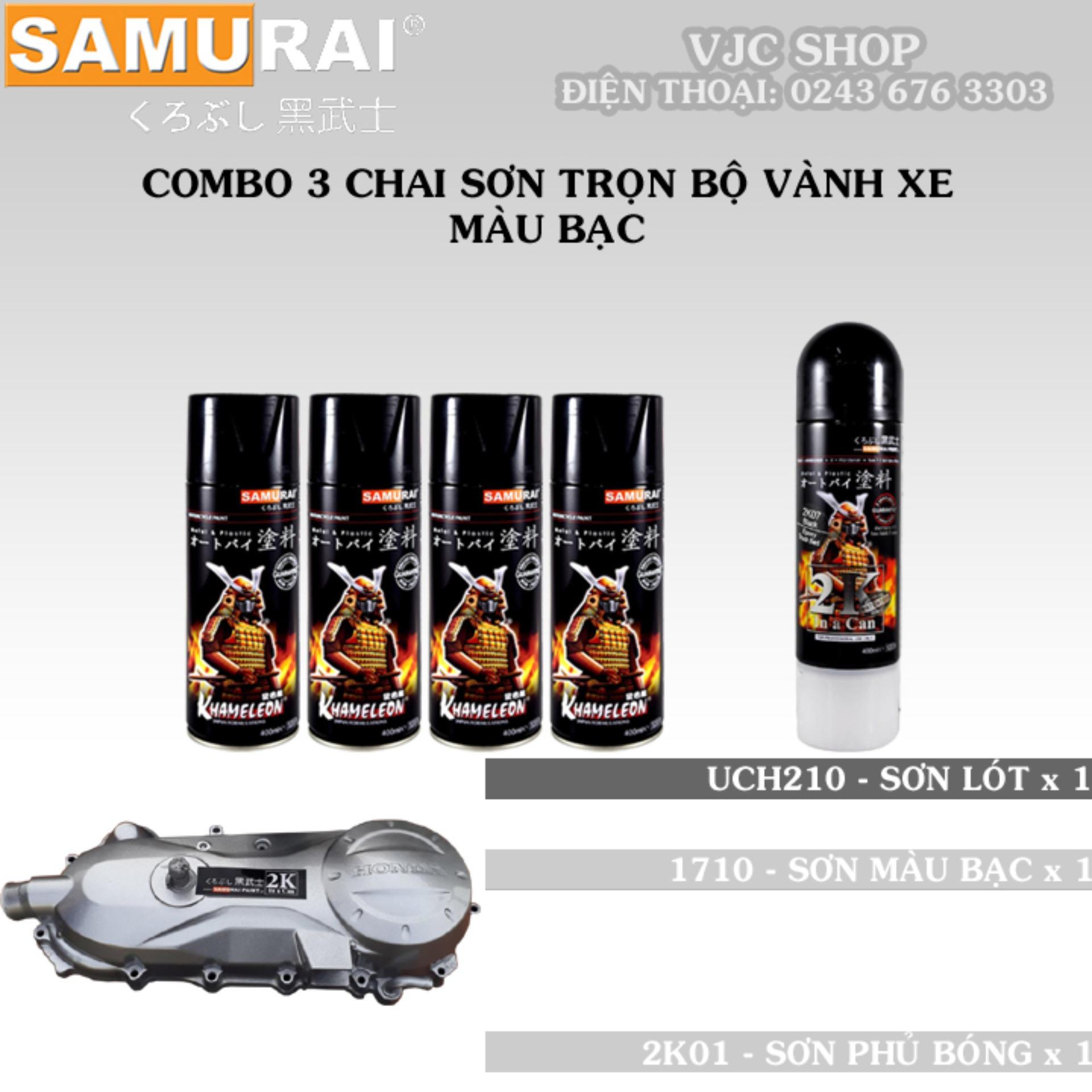Combo 3 chai sơn Samurai trọn bộ vành xe màu bạc