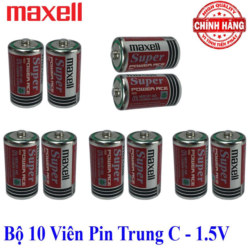 Bộ 10 viên Pin trung C R14P Maxell Super Power 1.5V - Maxell dùng cho bếp ga, đồng hồ, đèn pin... mã pin R14P .