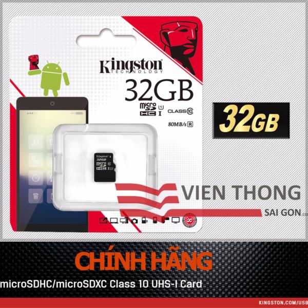 Thẻ nhớ Kingston 32GB Micro SDHC C10 UHS (Đen) Hãng phân phối chính thức