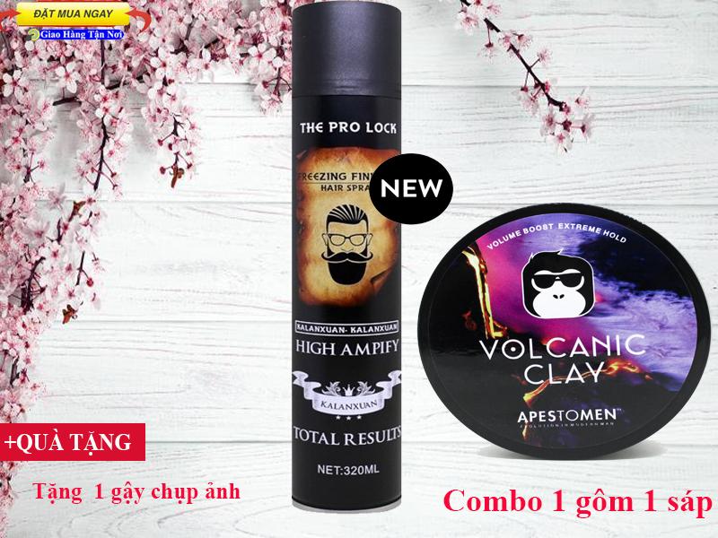 Keo Cứng Tóc, Combo Gôm Xịt The Pro Lock Và Sáp Vuốt Tóc Volcanic, Phong Cách Tóc Nam, Đẳng Cấp Thời Trang (Tặng Kèm Quà) Mã Số 503