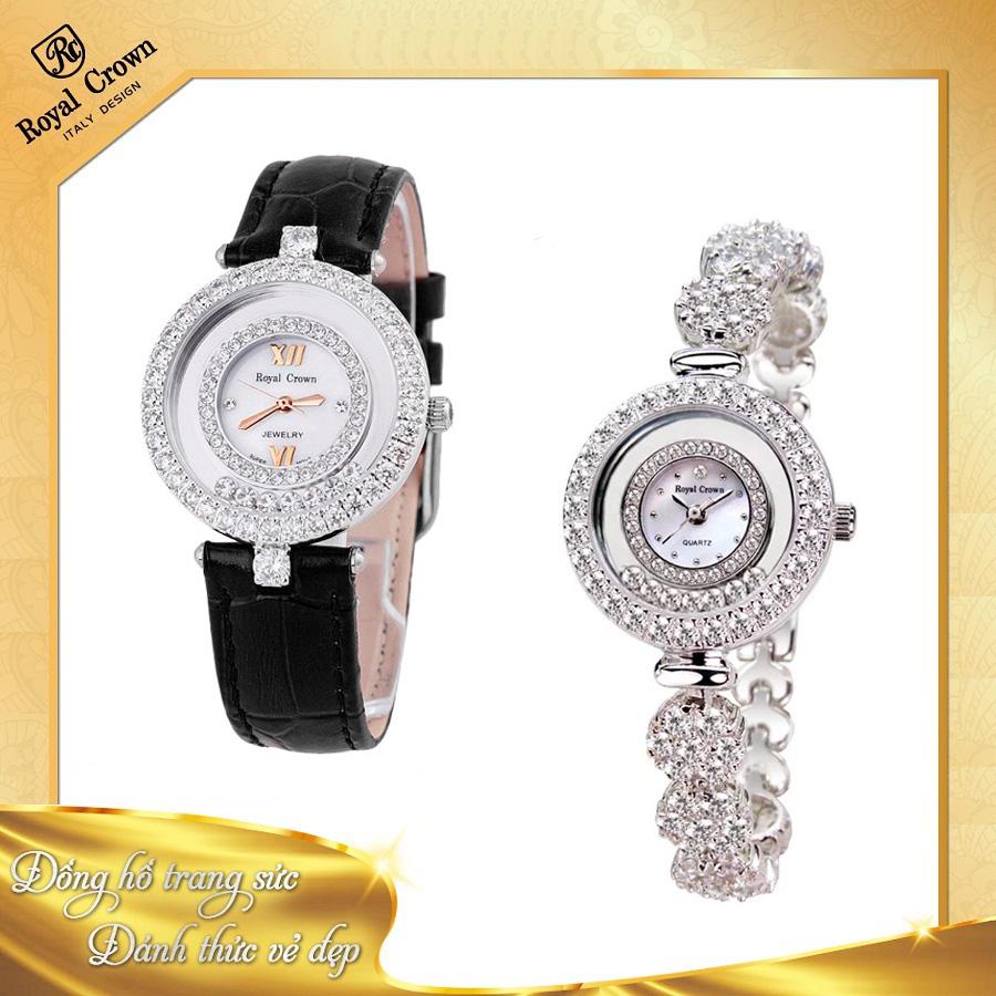 Combo 2 Đồng Hồ Kim Nữ Royal Crown 5308 dây đá và 3628 dây da
