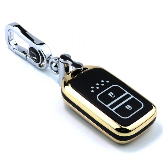 Combo Móc khóa và bao chìa khóa 2 nút bấm ô tô dùng cho Honda CRV- Màu vàng