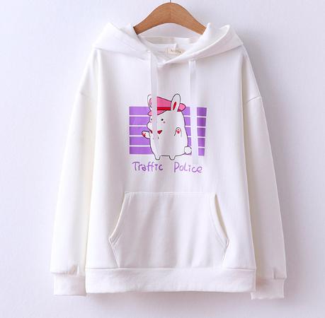 Áo khoác hoodie nữ tay dài nón tai thỏ hình thỏ traffic police ltta2399 beautysales