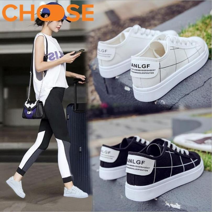 (VIDEO)Giày Bata Nữ Ca Rô/ Sneaker Kẻ Sọc Đen Trắng Cột Dây Đế Độn 2cm 1408 giá rẻ