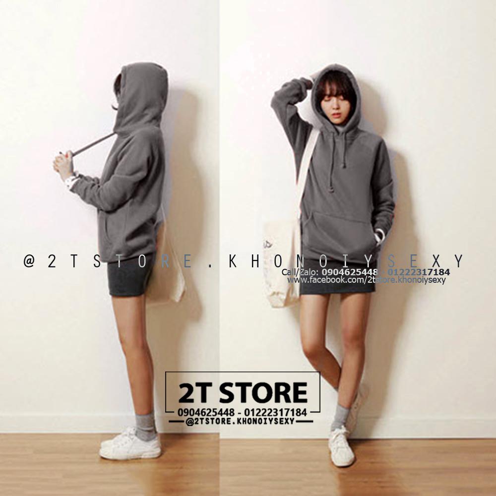 2T STORE ÁO KHOÁC HOODIE NỈ CÓ NÓN TRƠN MÀU XÁM ĐẬM 2TAKN08001-4.jpg