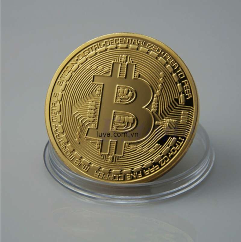 đồng tiền bitcoin mạ vàng 24k