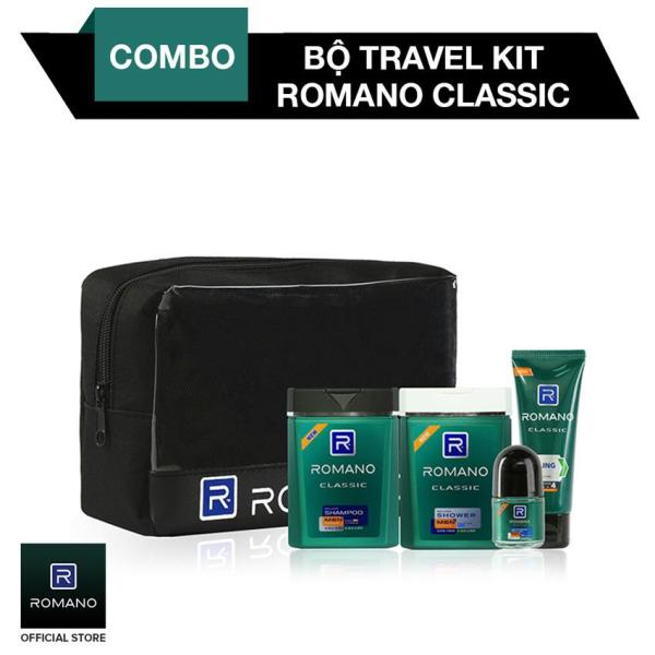 Bộ Travel Kit Đẳng Cấp Phái Mạnh Romano Classic: Dầu gội, Sữa tắm, Gel tạo kiểu tóc, Lăn khử mùi, Túi du lịch nhập khẩu