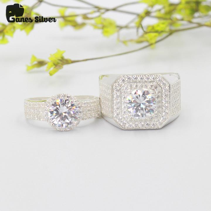 Nhẫn đôi đẹp, nhẫn cặp nam nữ, nhẫn đôi chất, nhẫn bạc đôi, nhẫn đôi kim cương đính đá chất liệu bạc ta cao cấp - thương hiệu ganes silver
