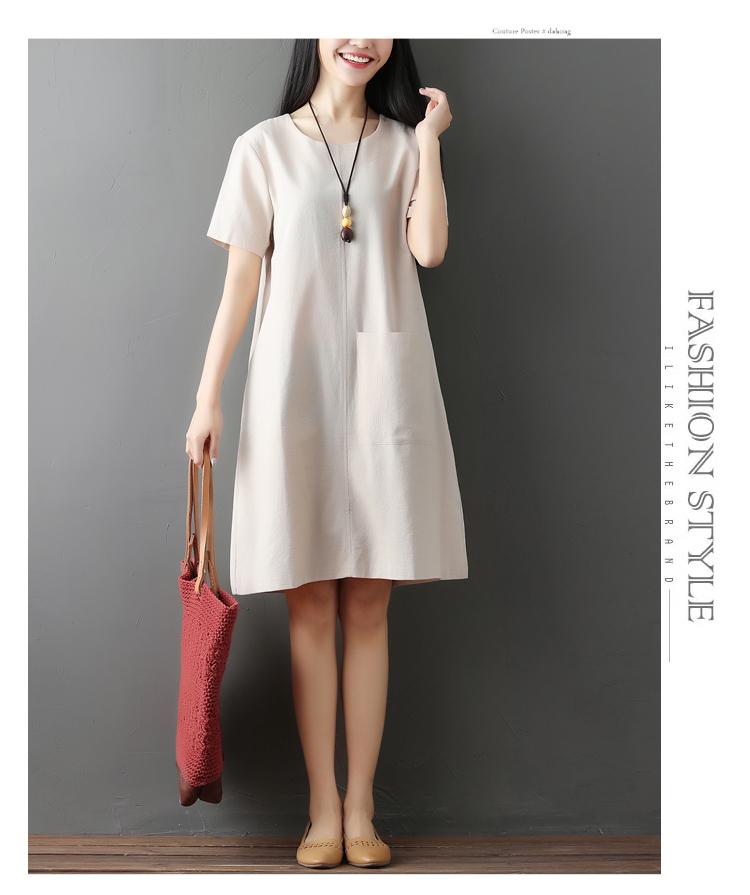 Đầm suông ngắn tay phối túi vuông thời trang. - DS72