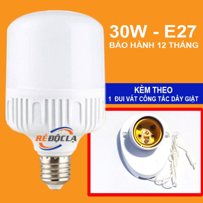 Bóng đèn Led trụ 30W Trắng + Đui vát công tắc giật- LED SHOP
