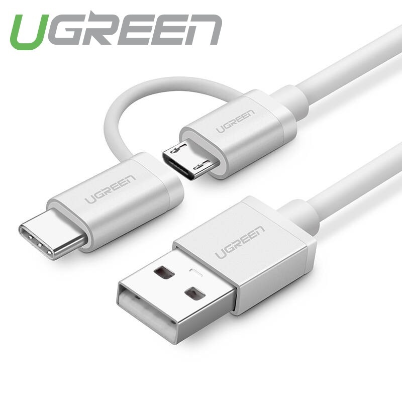 Dây sạc và truyền dữ liệu đa năng 2 trong 1 USB2.0 sang (Micro USB + đầu chuyển USB Type C) dài 0.25-2M UGREEN US177 Dây sạc và truyền dữ liệu đa năng 2 trong 1 USB2.0 sang (Micro USB + đầu chuyển USB Type C) dài 0.25-2M UGREEN US177