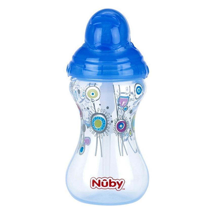 Bình tập uống nước 300ml có ống hút silicon nuby cho bé - xanh