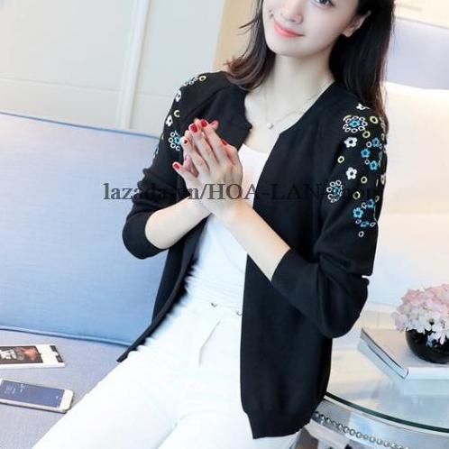 Áo khoác len thêu hoa xinh hlaln020 hoa lan