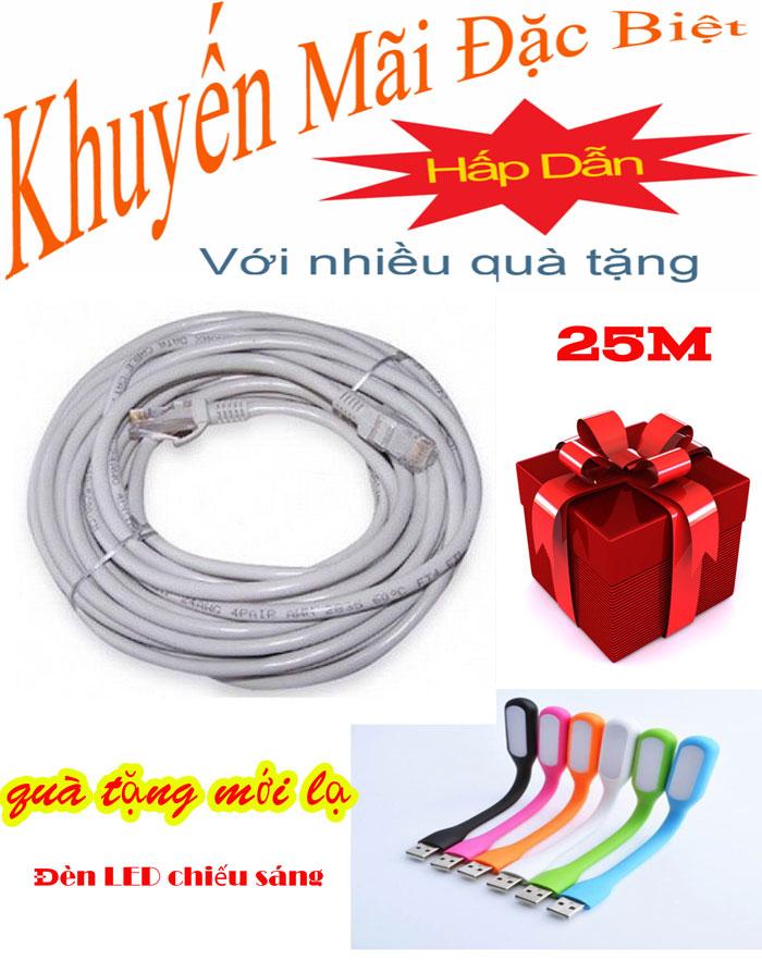 Dây cáp mạng internet/ mạng lan k&h 2 đầu đúc sẵn 25m loại tốt 2 đầu chống nhiễu + tặng đèn led