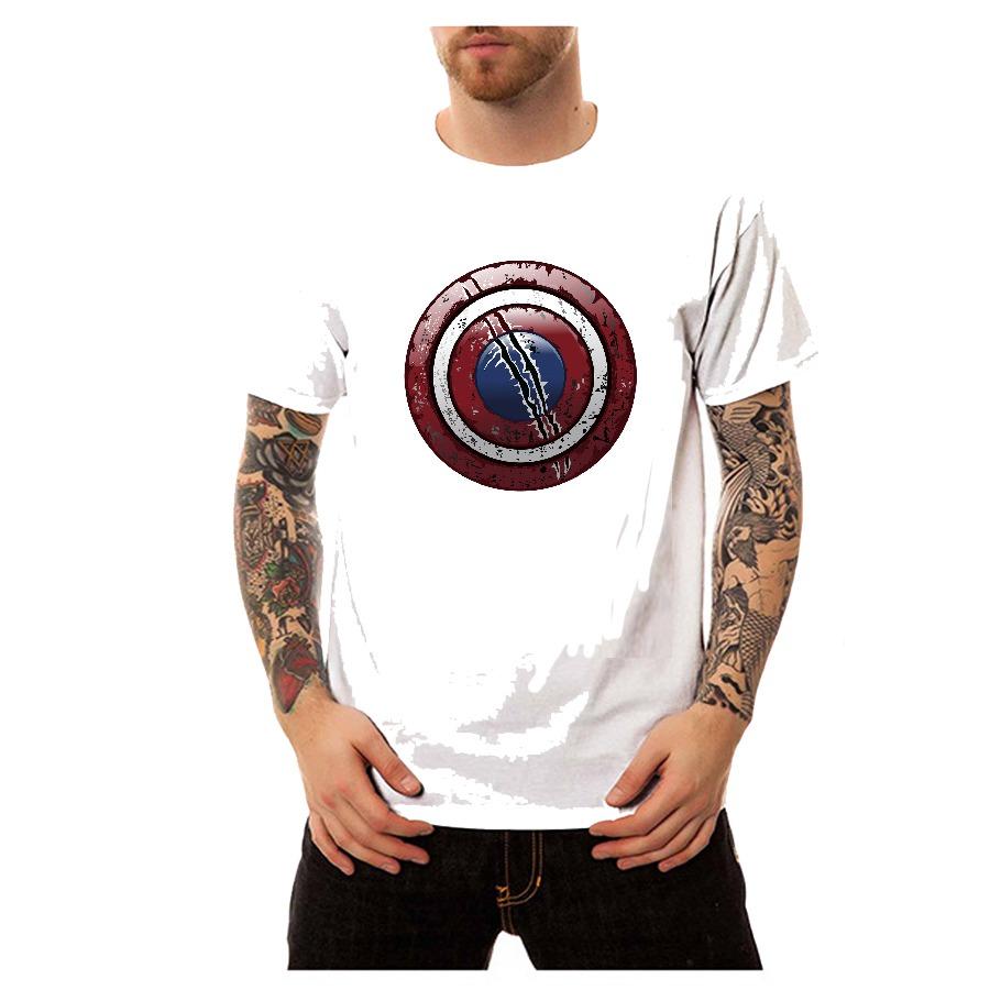 Áo thun nam in hình Captain America cotton 4 chiều cao cấp ( Trắng )