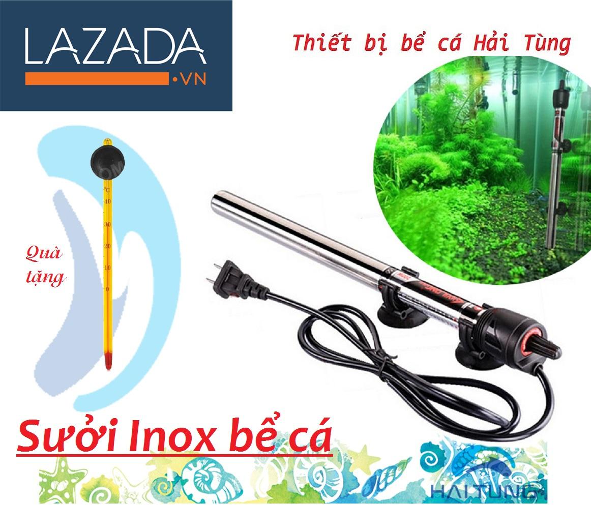Thiết bị bể cá,Máy sưởi vỏ Inox 100W kèm nhiệt kế, sưởi ấm bể cá dưới 100 lít