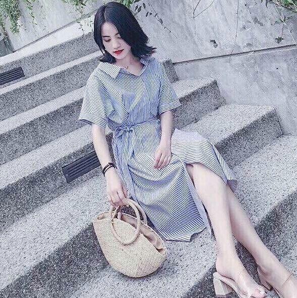 Đầm sơ mi sọc xanh