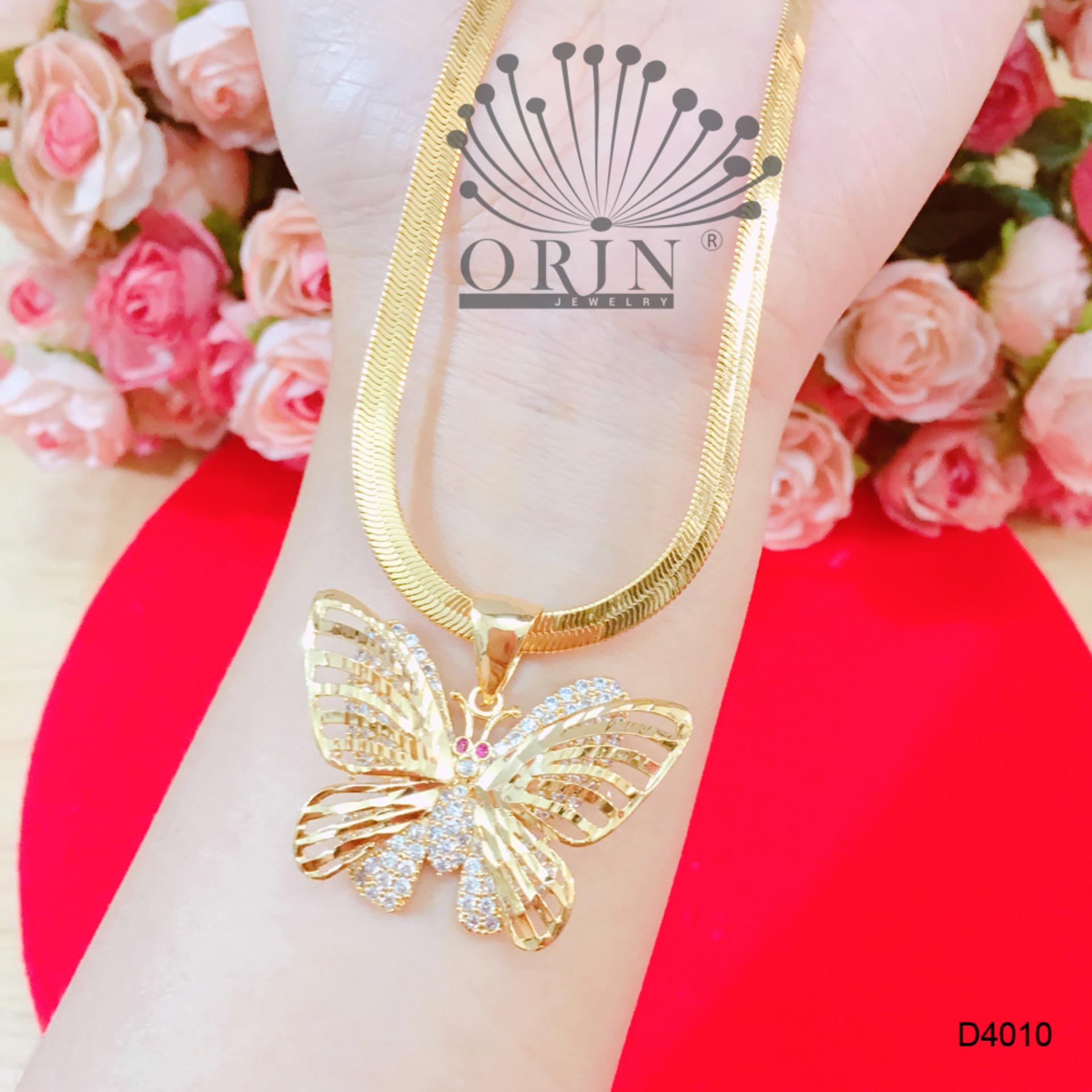 Dây chuyền nữ dạng mì dẹp mặt bướm hai tầng cánh đính đá cao cấp Orin D4010 - Long Tien