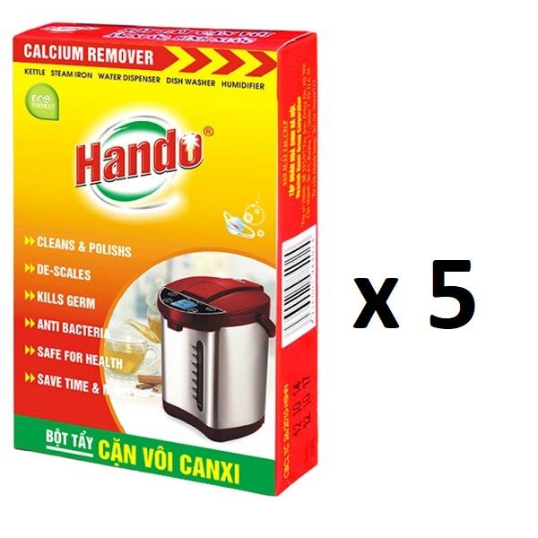 Bộ 5 hộp 10 gói bột tẩy cặn vôi ấm nước bình nóng lạnh hando hls130