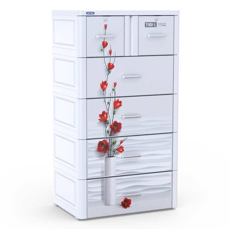 Tủ nhựa Duy Tân TABI-L 5 tầng ( Trắng Hoa đỏ )