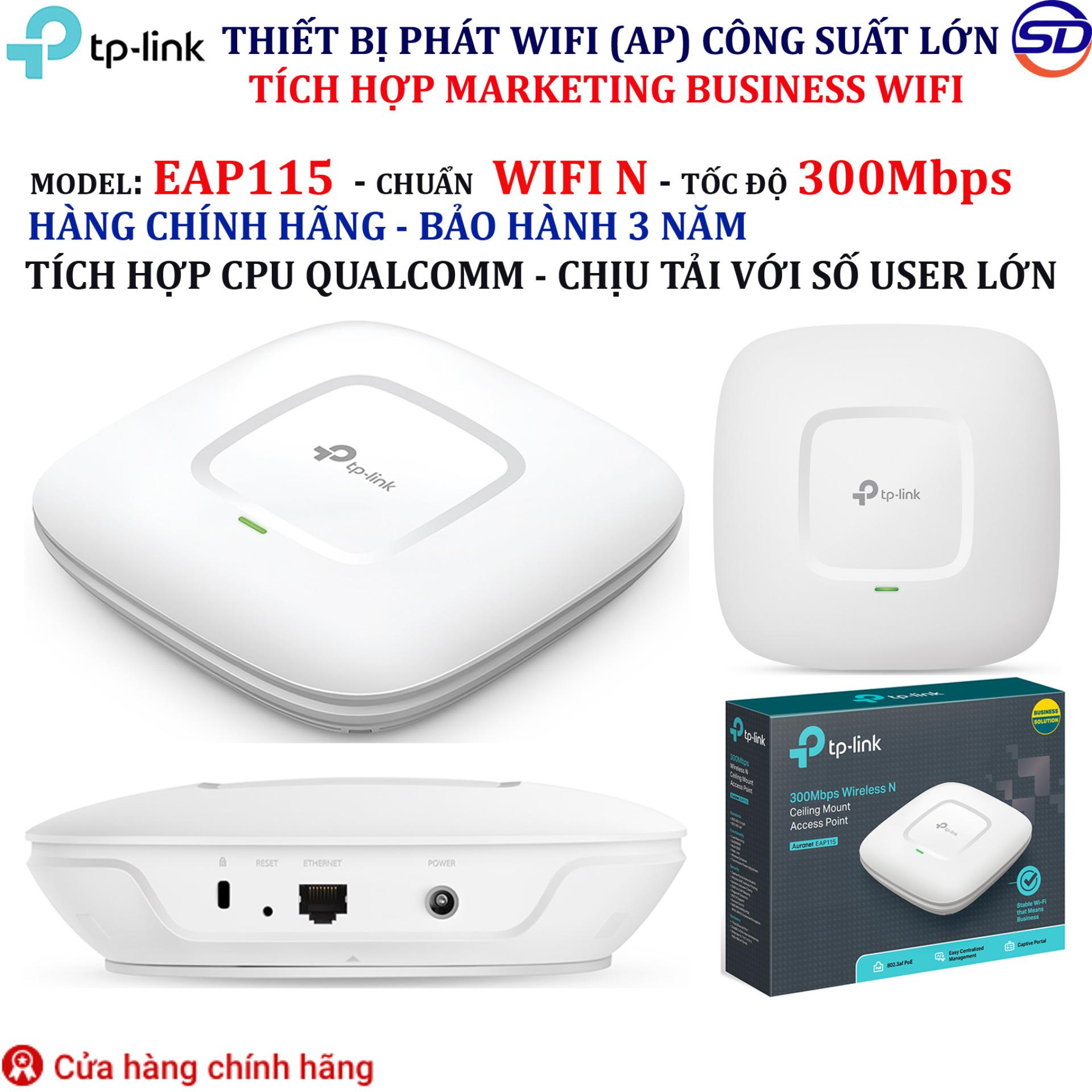 TP-Link EAP115 - Thiết bị thu phát Wi-Fi gắn trần chuyên dụng công suất lớn cho nhiều người truy cập/doanh nghiệp - Chuẩn N tốc độ 300Mbps - Hãng TP-Link bảo hành 3 năm