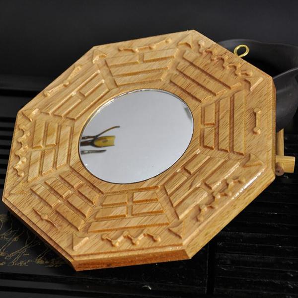 Gương bát quái gỗ đào gương cầu lồi Tiên Thiên Bát Quái