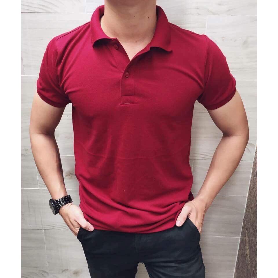 Áo Thun Nam VNXK cổ bẻ Màu Đỏ Đô, Áo thun nam có cổ chất cotton đẹp chất liệu mát, không bai nhăn