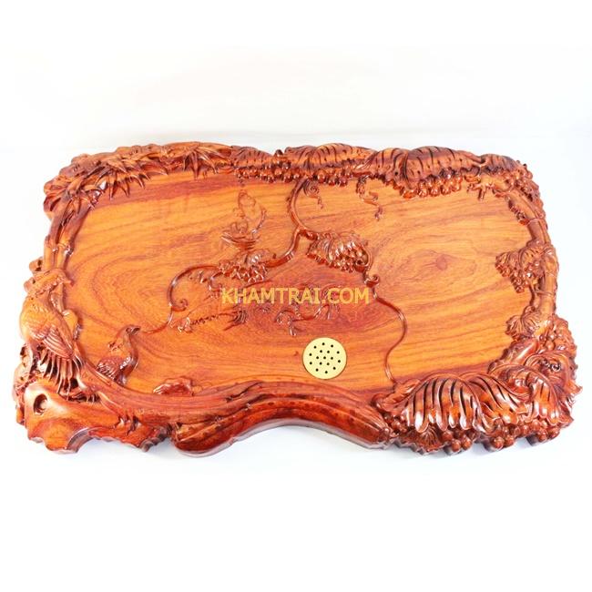 Khay trà cao cấp gỗ Hương đục cảnh ao quê