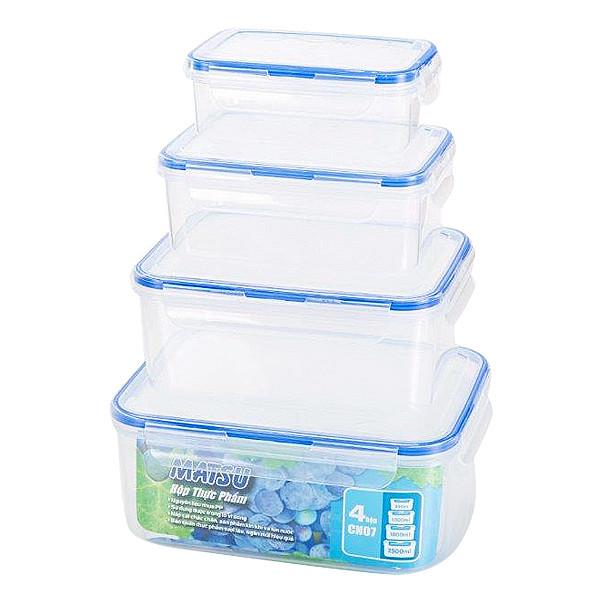 Bộ 4 hộp thực phẩm duy tân matsu cn07- 500ml 1000ml 1800ml 2800ml