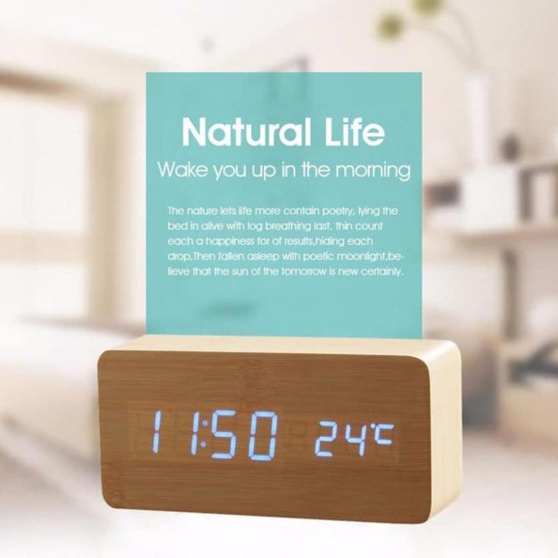 Đồng Hồ Gỗ Báo Thức điện tử điện tử Hình Chữ Nhật Wood LED Digital thông minh (Đen) bán chạy