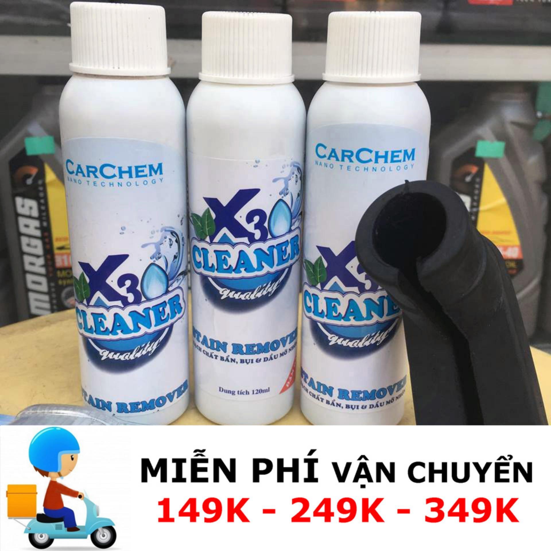 Bộ 3 chai Dung dịch vệ sinh, tẩy rửa lốc máy ố vàng, đầu bò X30 Cleaner 120ml (TẶNG 1 BÀN CHẢI CHÀ LỐC MÁY + 1 BỌC CHÂN CHỐNG XE MÁY)