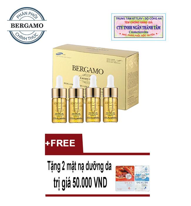 [HCM]Set tinh chất dành cho da mụn - dưỡng trắng - tái tạo da + 2 miếng mặt nạ Bergamo Luxury Gold Collagen And Caviar 13ml/chai x 4 chai ( HÀNG CHÍNH HÃNG )