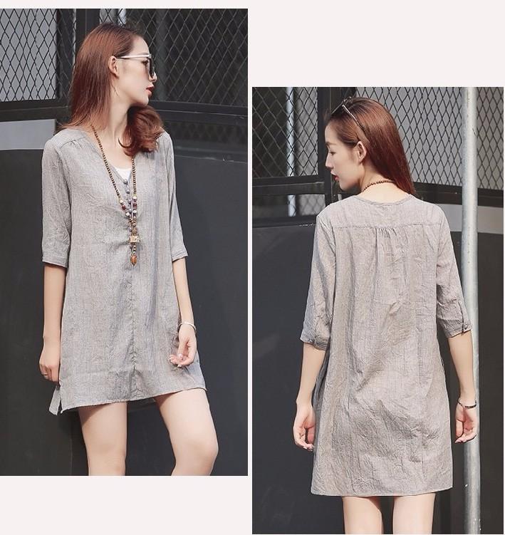 Đầm suông tay lỡ xẻ tà phong cách Hàn Quốc