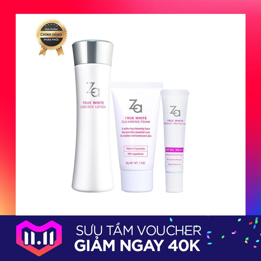 Bộ sản phẩm dưỡng trắng cơ bản Za True White Essence Lotion set