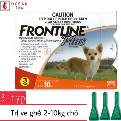 Thuốc nhỏ gáy trị ve ghẻ, bọ chét cho chó - Hộp 3 ống Frontline Plus chó 2-10kg (boxes 3 tube 2-10kg)