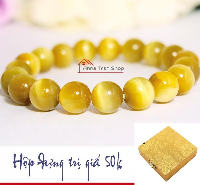 [HCM]Vòng tay đá mắt hổ tâm vàng 14ly HN20 có hộp quà