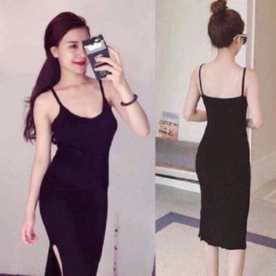 Đầm thun body 2 dây xẻ tà mys