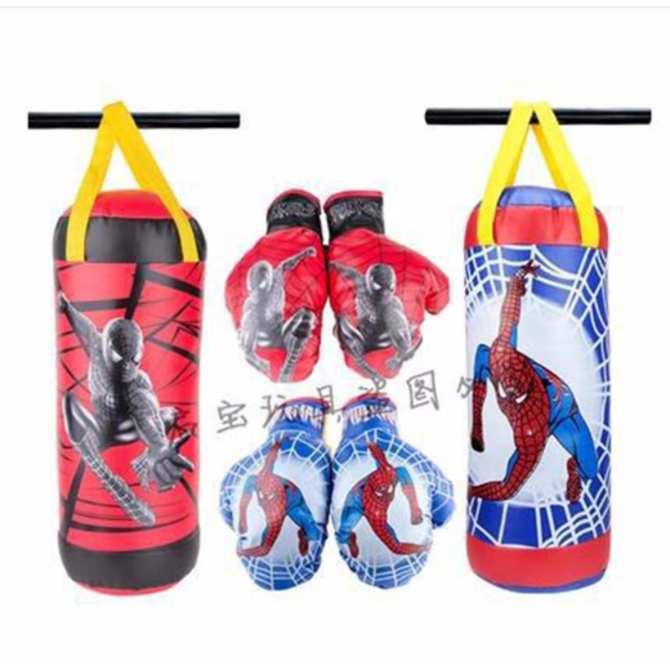 Túi đấm boxing + 2 găng tay người nhện spider man cho bé